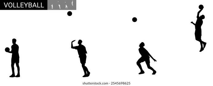 Set of vector silhouettes of volleyball players. Different poses.