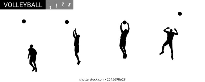 Set of vector silhouettes of volleyball players. Different poses.