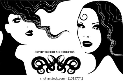 Set of vector silhouettes of women