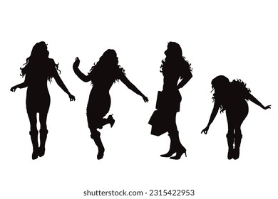 Set of vector silhouettes of women on white background.