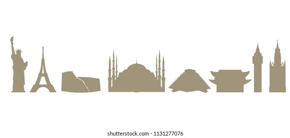 Set of vector silhouettes of world architectural sights.