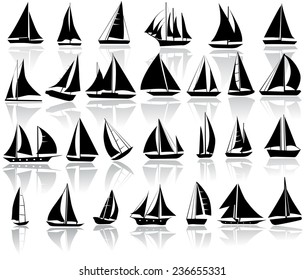 A set of vector silhouettes of yachts