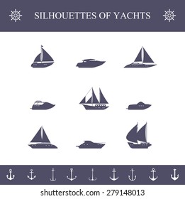 A set of vector silhouettes of yachts