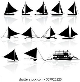 A set of vector silhouettes of yachts