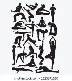 Set Of Vector Silhouettes Of Yoga Poses Performed By A Girl