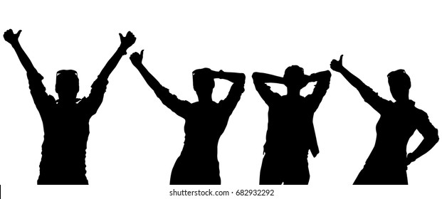 Set of vector silhouettes of young woman in different poses,standing, black color, isolated on white background