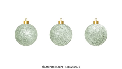 Set of vector silver realistic Christmas balls. New Year and Christmas glitter decorative elements.