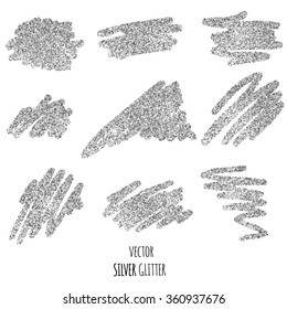 Set of vector Silver sparkles on white background. Silver glitter background. 