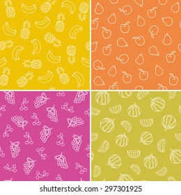 Set of vector simple colorful seamless patterns - different fruits