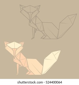 Set vector simple illustration paper origami and contour drawing of fox.