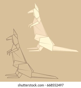 Set vector simple illustration paper origami and contour drawing of kangaroo.