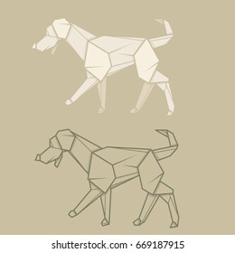 Set vector simple illustration paper origami and contour drawing of labrador.