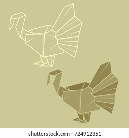 Set vector simple illustration paper origami and contour drawing of turkey.