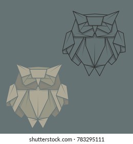 Set vector simple illustration paper origami and contour drawing of owl.