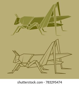 Set vector simple illustration paper origami and contour drawing of grasshopper.