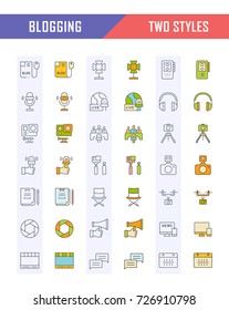 Set vector simple line icons, sign and symbols in flat design blogging, marketing and business with elements for mobile concepts and web apps. Collection modern infographic logo and pictogram.
