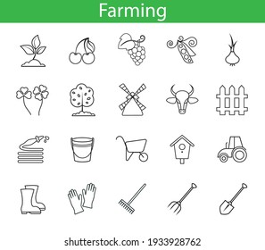 set with vector simple linear icons of farming farm and agricultural culture drawing abstract logo icon isolated black on white background