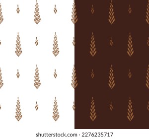 Set of vector simple patterns with stems with foliage. Collection of natural textures with leaves. Wallpaper with stems. Fabrics in brown colors