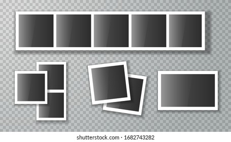 Set of vector simple realistic photo frames on transparent background. Vector mock up for your design projects.