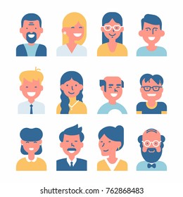 Set of vector simplified minimalistic avatars. Different characters portraits in limited colour scheme. Ideal for social media and business presentations, UI, UX, graphic and web design, applications Set of vector simplified minimalistic avatars. Different characters portraits in limited colour scheme. Ideal for social media and business presentations, UI, UX, graphic and web design, applications
