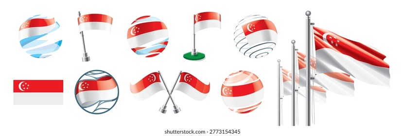 A set of vector Singaporean flags of different designs