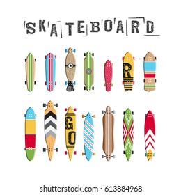 Set vector skateboard and longboard collection. Icon skate in flat style.