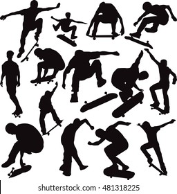 Set vector skateboarders silhouettes