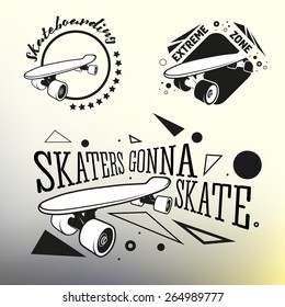 Set of vector skateboarding emblems, labels and designed elements. EPS 10. 