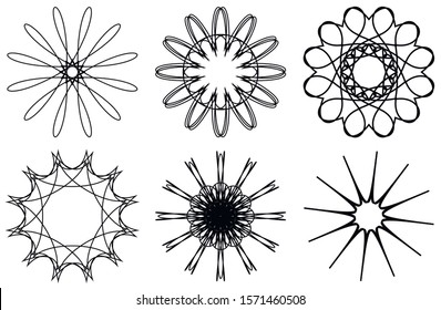 Set of vector sketch flowers and patterns on white background