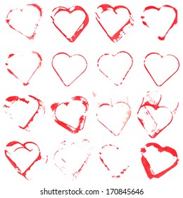 Set of vector sketch hearts. Grunge hearts on white background. Hearts of splatter. Vector set 
