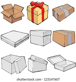 Set of vector, sketch illustration of boxes
