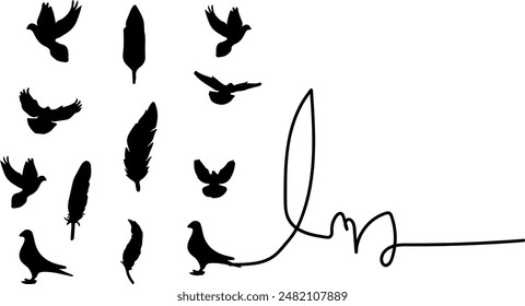 set of vector sketch silhouette birds