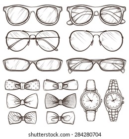 set of vector sketched accessories