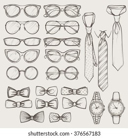 set of vector sketched accessories