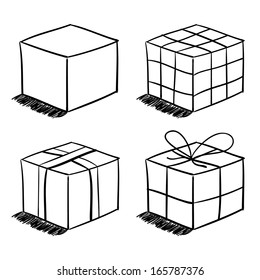 Set of the vector sketched boxes for your own design