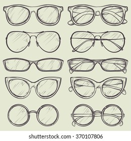 set of vector sketched glasses