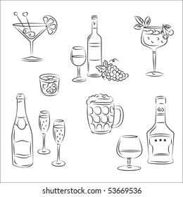 Set of vector sketches "Alcoholic beverages and cocktails"