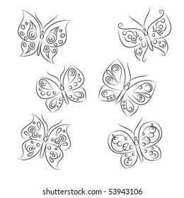 Set of vector sketches " Beautiful Butterflies"