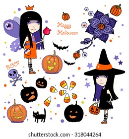 Set of vector sketches Happy Halloween