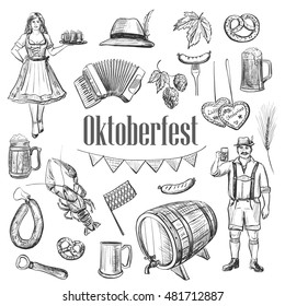 Set of vector sketches " Oktoberfest " , traditional holiday symbols 