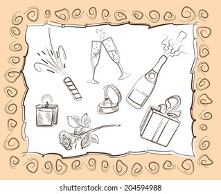 set of vector sketches on holiday items