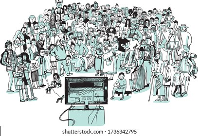  Set vector sketches various people   children  A crowd people watching TV  Mom  children  grandmother  grandfather  teens  doctors  tourists  senior citizen  family  baby