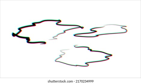 Set of vector sketchy sketch frames with spectrum shift effect, with rgb shift glitch effect. Different overlay of color contours.
