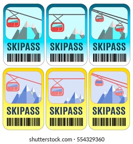 Set of vector skipass template design. Good for extreme sport club. Vector colorful design.