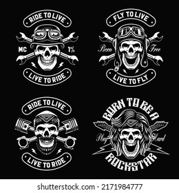 A set of vector skulls characters such as biker, musician and others