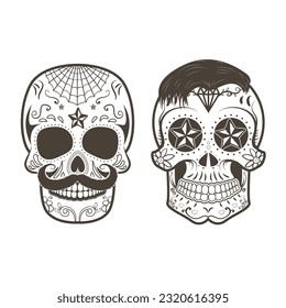 Set of the vector skulls. Day of the dead. Sugar skulls.
