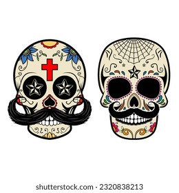 Set of the vector skulls. Day of the dead. Sugar skulls.