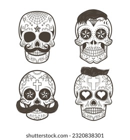 Set of the vector skulls. Day of the dead. Sugar skulls.