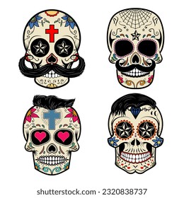 Set of the vector skulls. Day of the dead. Sugar skulls.