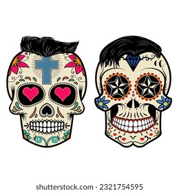 Set of the vector skulls. Day of the dead. Sugar skulls.